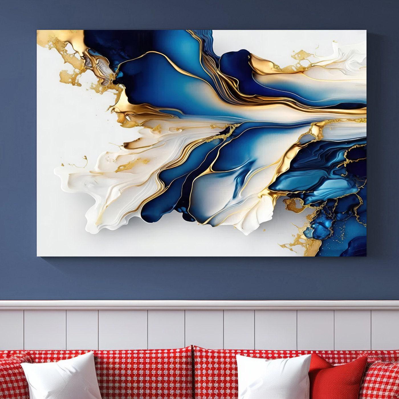 Navy Blue Gold Abstract Canvas Print, Luxury Abstract Wall Art Print ...