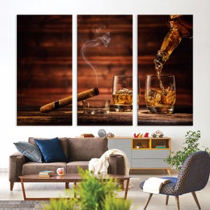 Whiskey Bourbon, and Cigar Wall Art Canvas Print for Bar Decor