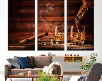 Whiskey Bourbon, and Cigar Wall Art Canvas Print for Bar Decor