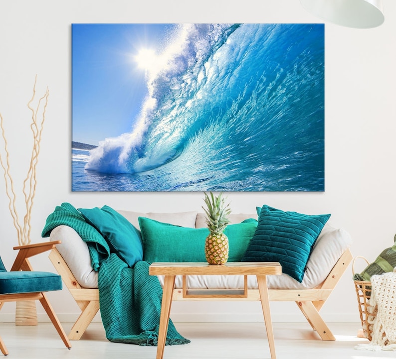 Blue Ocean Wave Canvas Wall Art Beach Print Sea Multi Panel Canvas ...