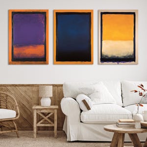 Mark Rothko Style Color Block Wall Art - Mark Rothko Inspired Purple, Blue, and Orange Canvas Art for Living Room, Modern Rothko Decor Print