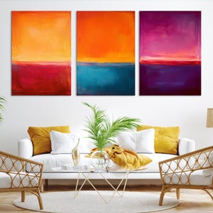 Mark Rothko Style Abstract Wall Art, Sunset Color Block Canvas Wall Decor, Vibrant Red And Orange Art, Purple Geometric Art, Living Room Art