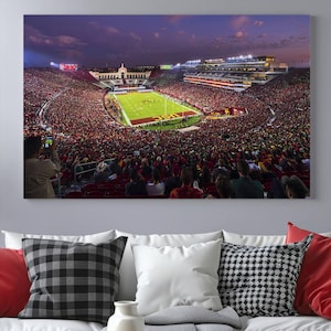 Los Angeles Memorial Coliseum Canvas Wall Art - Football Game Night View, California Stadium, Perfect for Sports Fans, Ready to Hang Decor