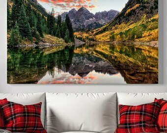 Aspen Autumn Lake Stunning Mountain Landscape Canvas Wall Art