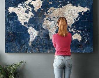 Personalized Map Print, Custom World Map, Framed Map Wall Art, Personalized Map Of The World, Map Gift, Office Wall Art, Gallery Wall Map