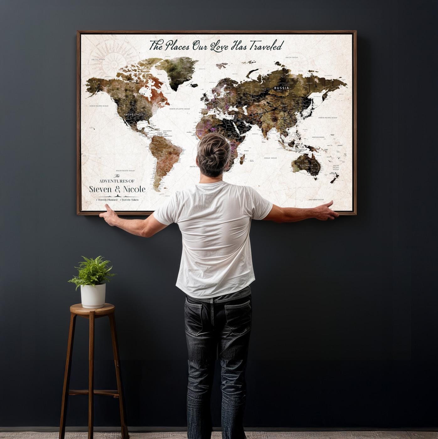 Custom Wal Map Personalized World Map Wall Art, Custom Romantic Travel Map Canvas ...