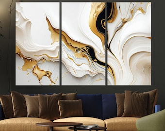 Black and Gold Abstract Canvas Print, Luxury Abstract Wall Art Print, Gold Abstract Print, White Abstract Canvas Print Framed Ready to Hang