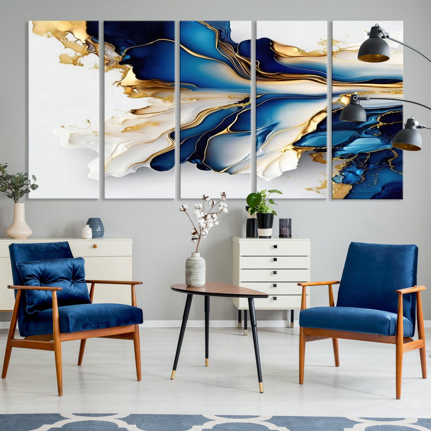 Navy Blue Gold Abstract Canvas Print, Luxury Abstract Wall Art Print ...