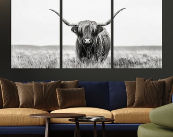 Longhorn Wall Art Canvas Print | Farmhouse Longhorn Wall Decor | Texas Longhorn Art | Country Wall Art Decor | Framed Wall Art print set