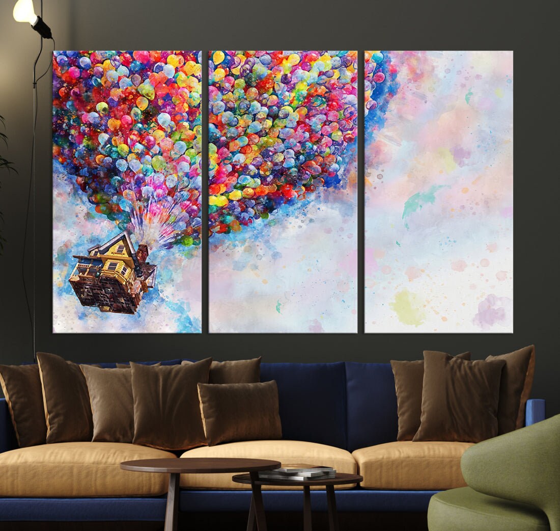 ディズニー　ピクサー展　ピクサー絵画　壁掛け　セット　キャンバス　ディズニー絵画 ピクサー映画『Up』キャンバス、ピクサー壁アート、子供部屋の装飾