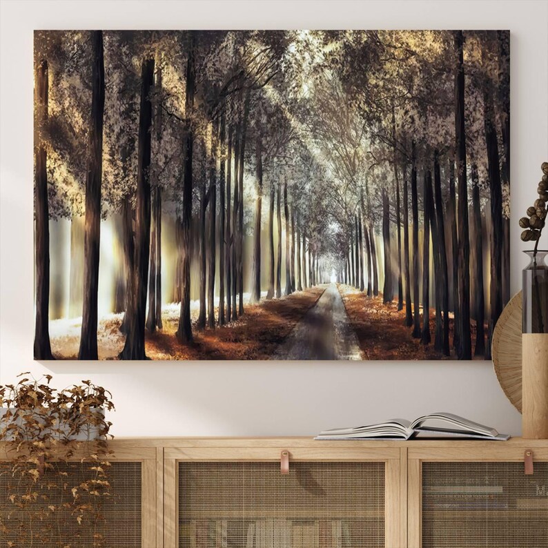 Golden Forest Path Canvas Wall Art Print, Triptych Woodland Scene Print ...