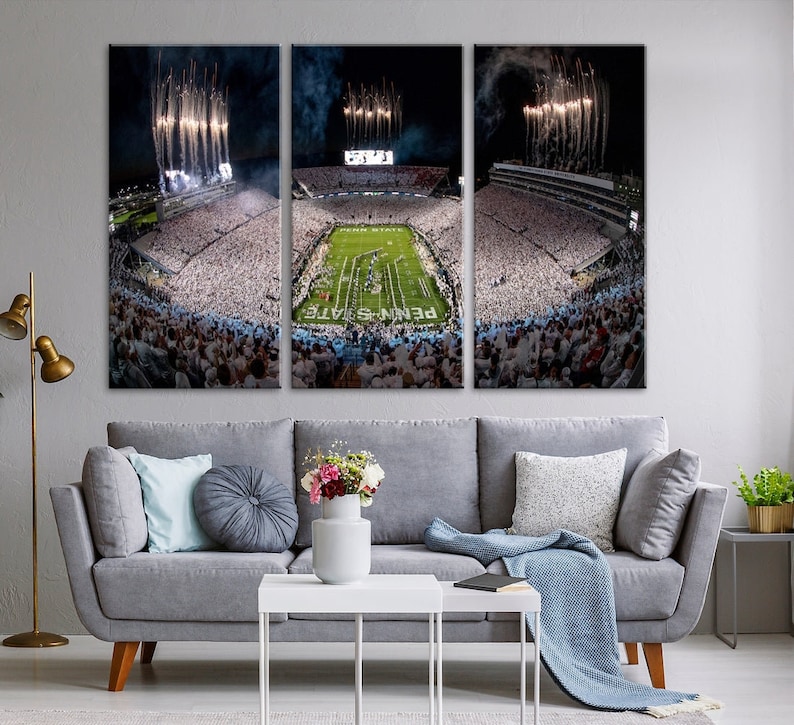 Penn State Football wall art Football gifts Ready to hang Canvas Stadium print Beaver Stadium White Out Penn State Night Game wall decor