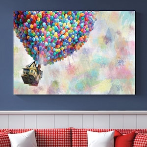 Up Pixar Wall Art, Pixar Canvas Print, Kids Room Decor, Disney Gift, Up Movie Wall Art, Colorful Balloons Canvas Cartoon Movie Nursery Decor