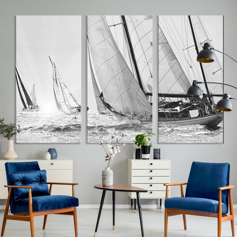 Sailboat Print Yacht Regatta Canvas Wall Art, Yacht Wall Decor ...