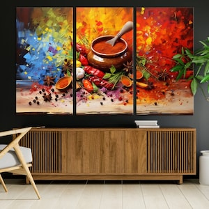 Abstract Spices Art Print, Kitchen Wall Decor, Culinary Gift, Food Wall Art, Modern Kitchen Multi Panels, Colorful Kitchen Art, Restaurant