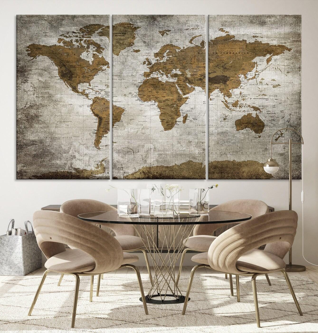 Old Style World Map Wall Art Print, Vintage World Map, Home Push Pin ...
