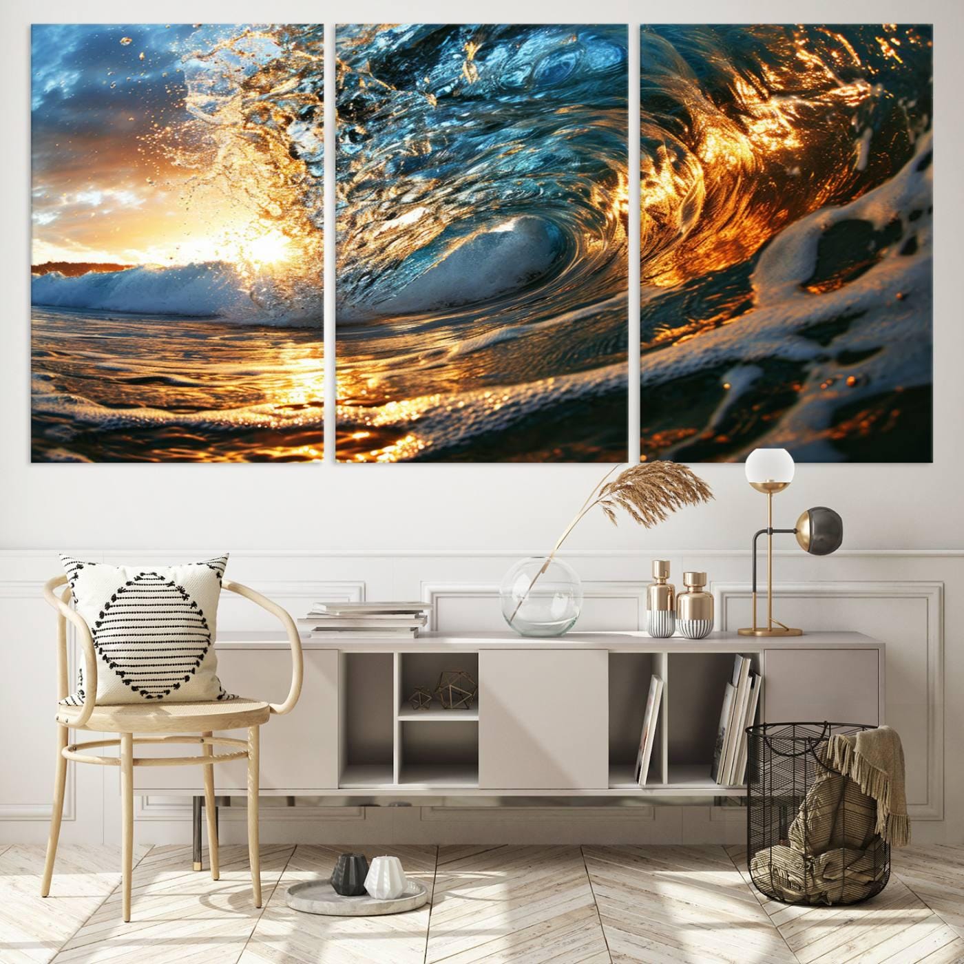 Ocean Wave Canvas Wall Art | Sunset Surf Photography Print | Beach Wall ...