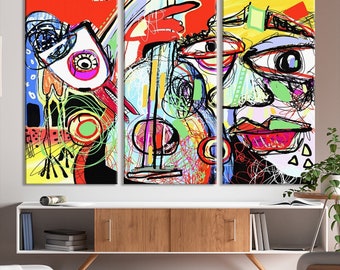 Picasso Style Modern Abstract Art, Picasso Wall Art, Picasso Art Print, Modern Wall Art, Cubism Painting, Modern Living Room Decor, Canvas