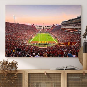 Los Angeles Memorial Coliseum Canvas Wall Art - Sunset Football Game View, California Stadium Perfect for Sports Fans, Ready to Hang Decor