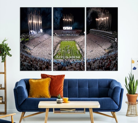 Beaver Stadium Penn State Football Canvas Wall Art, Pennsylvania Football Stadium Ready to Hang Print Beaver Stadium Penn State Night Game