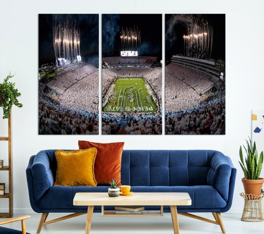 Beaver Stadium Penn State Football Canvas Wall Art, Pennsylvania Football Stadium Ready to Hang Print Beaver Stadium Penn State Night Game