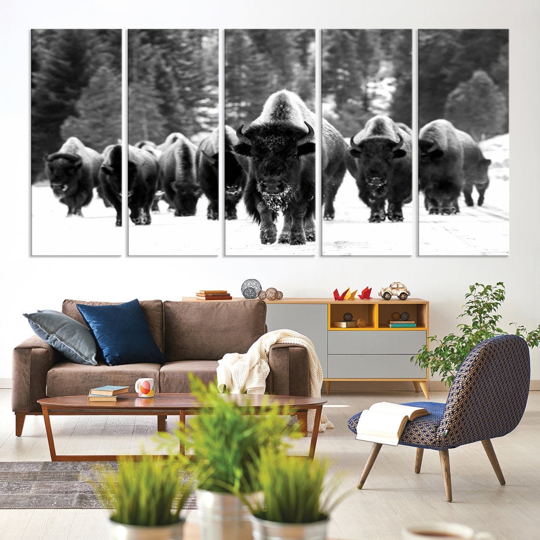 Bison Herd Canvas Print - Black and White Rustic Wildlife Wall Art - Etsy