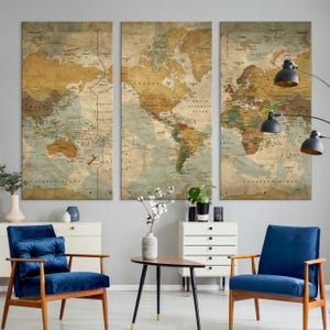 Old World Map Wall Art, Vintage World Map, Framed Canvas Print, Large ...