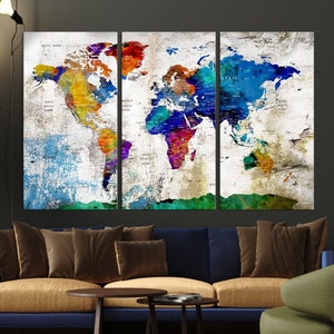 Large Wall Art World Map Canvas Print for Home and Office Room Decor and Wall Decoration, Framed, Ready to Hang