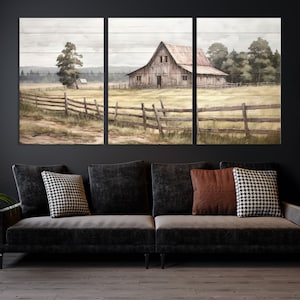 Farmhouse Wall Decor Old Barn Painting Canvas Print, Framed Vintage Wood Background Rustic Wall Decor Vintage Canvas Print Wall Decor