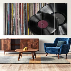 Vinyl Record Triptych Canvas Art | Vintage Music Room Decor - Etsy