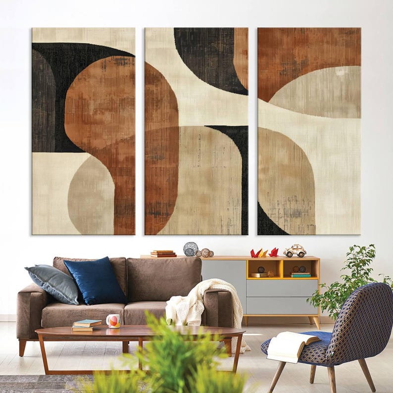 Wabi Sabi Modern Abstract Geometric Wall Art Canvas Print, Neutral Mid ...