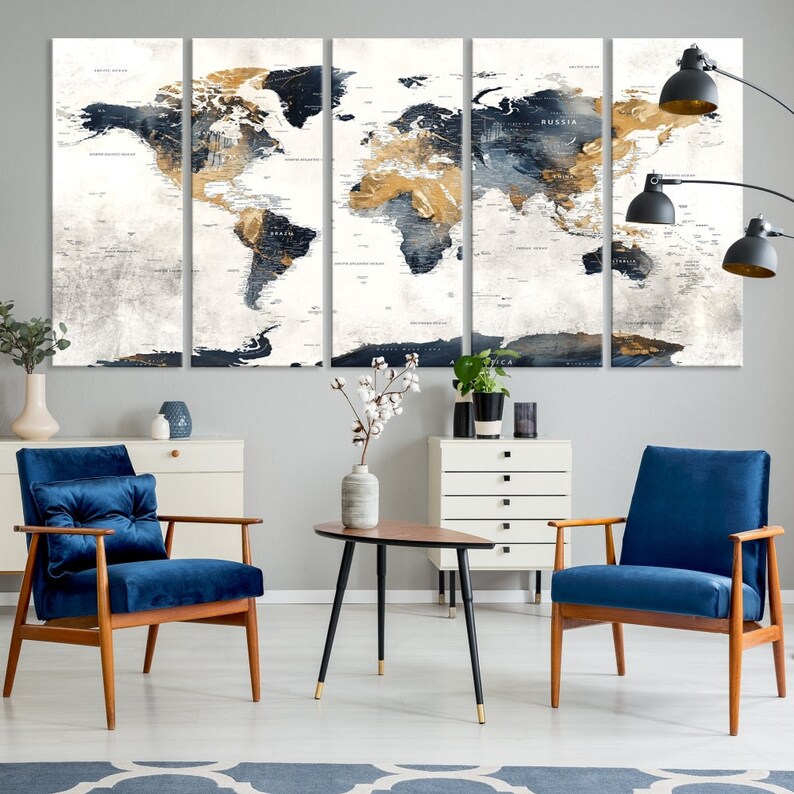 Colorful World Map Wall Art Canvas Print for Home and Office Decoration ...
