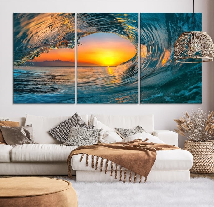 Sunset Ocean Wave Canvas Print, Coastal Wall Art, Beach House Decor - Etsy