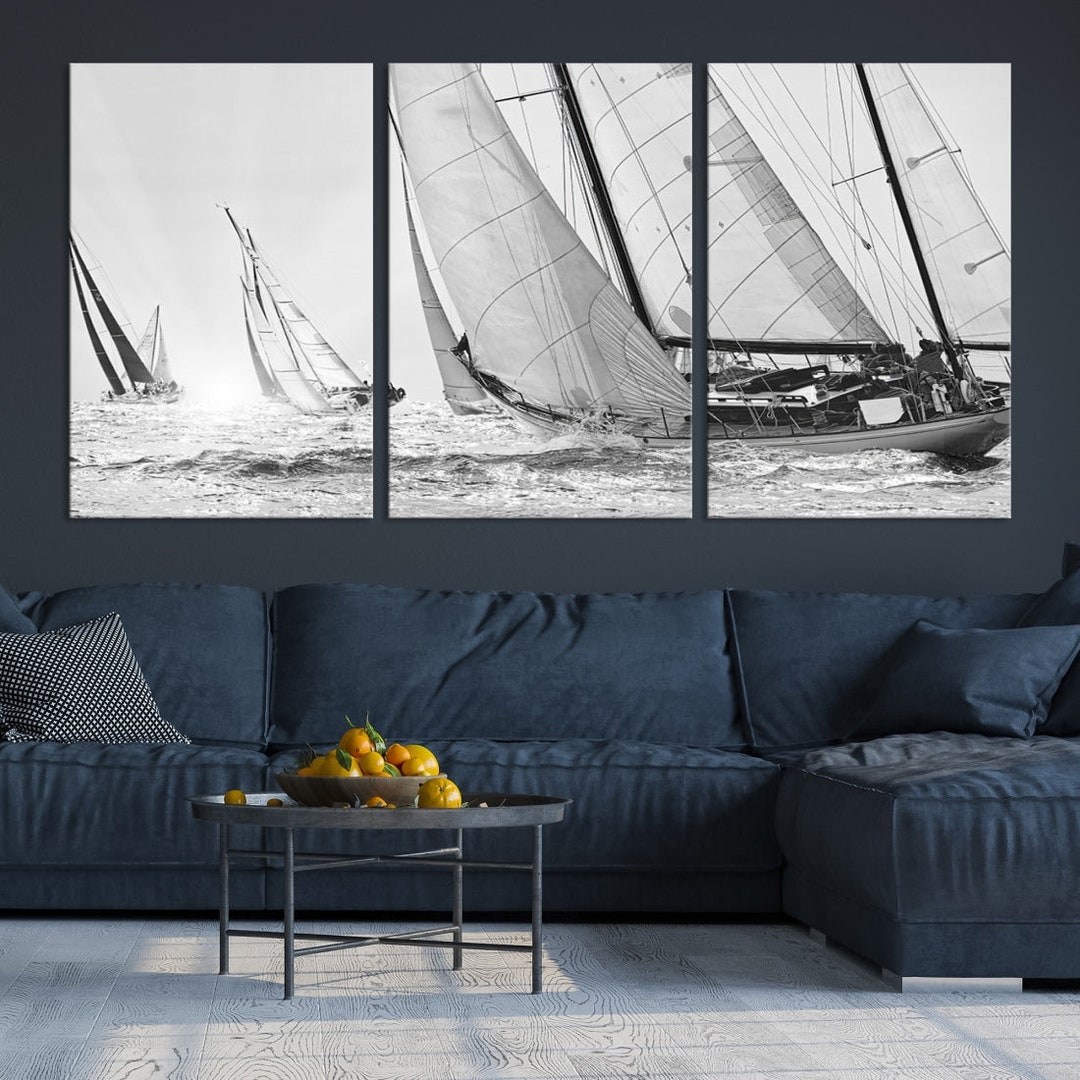 Sailboat Print Yacht Regatta Canvas Wall Art Yacht Wall Decor Seascape ...