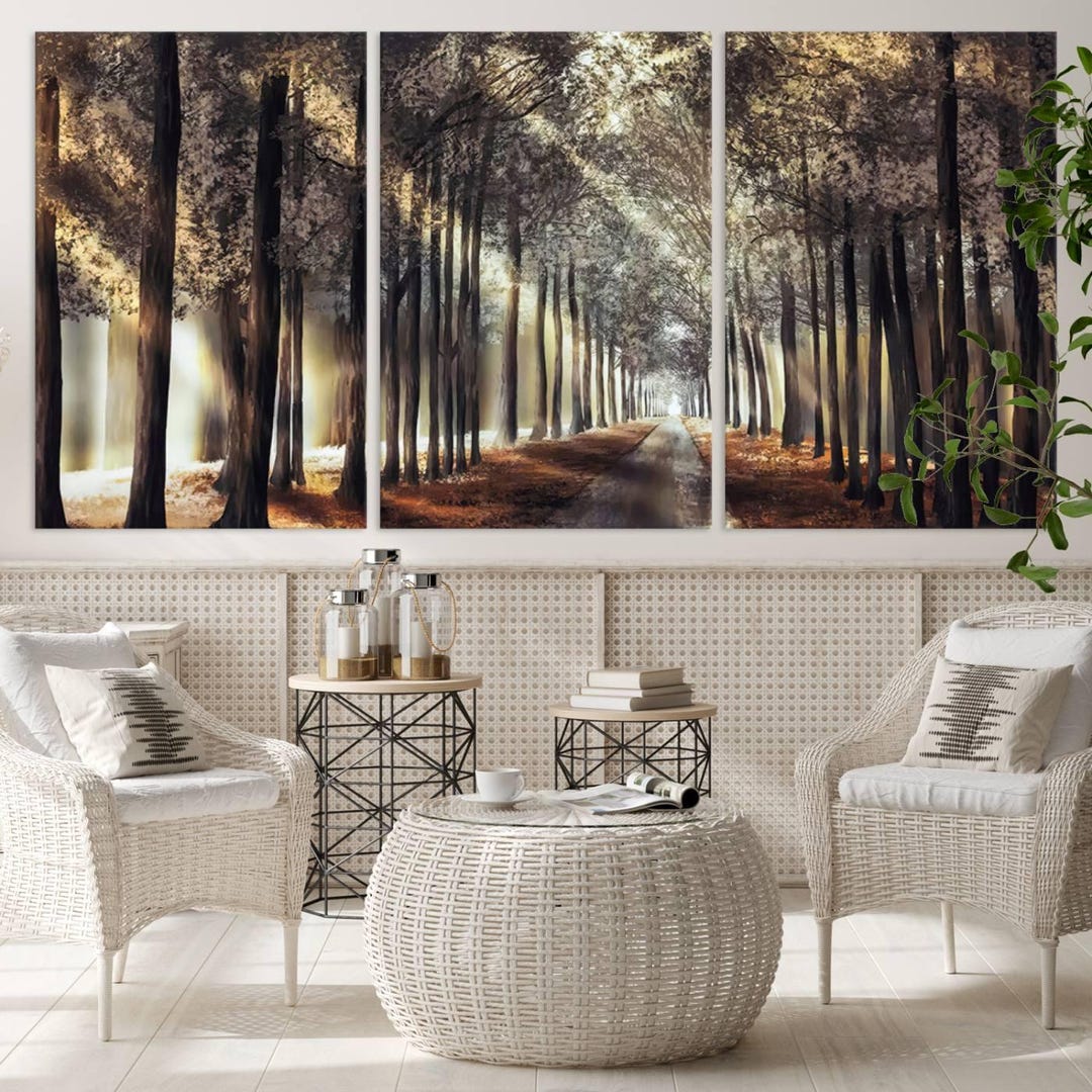 Serene Forest Path Multi-panel Canvas Wall Art, Landscape Forest ...