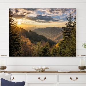 Sunrise in the Smoky Mountains Canvas Print | Landscape Wall Art | Sunset Mountain Forest Large Wall Art Canvas Print for Living Room Decor