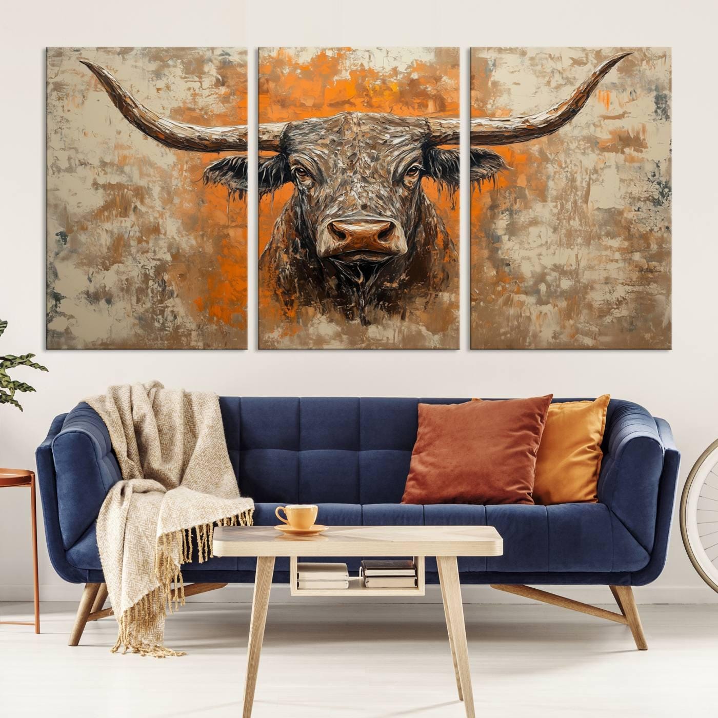 Abstract Cow Longhorn Bull Wall Art Canvas Print - Rustic Texas Western ...