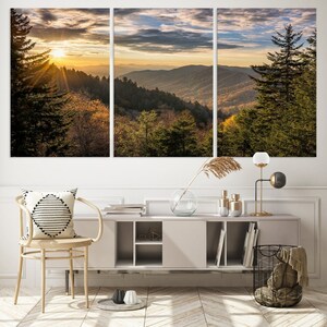 Sunrise in the Smoky Mountains Canvas Print | Landscape Wall Art | Sunset Mountain Forest Large Wall Art Canvas Print for Living Room Decor