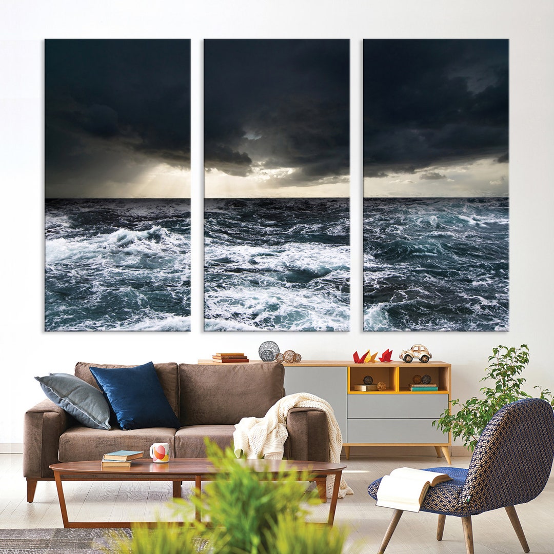 Dark Ocean Storm Wave Wall Art Canvas Print, Sea Ocean Wall Decor Print ...