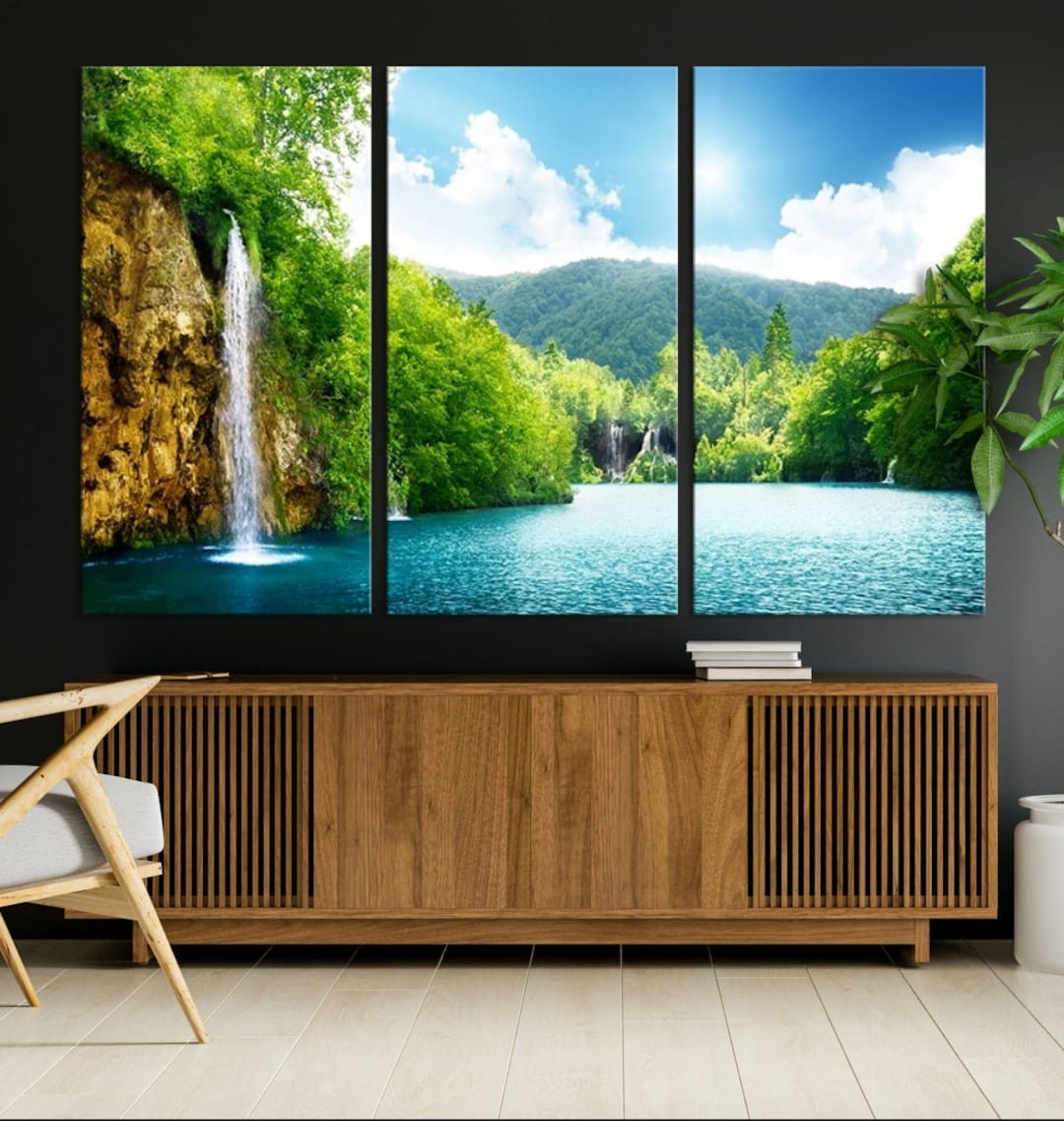 Large Wall Art Waterfall Canvas Print, Big Waterfalls in Forest Print ...