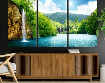Large Wall Art Waterfall Canvas Print, Big Waterfalls In Forest Print, Waterfall Wall Art, Spring Style, Landscape Print, Waterfall Painting