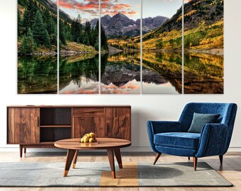 Aspen Autumn Lake Stunning Mountain Landscape Canvas Wall Art