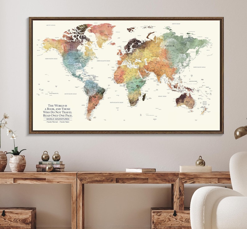 Custom Framed World Map Canvas Print, Personalized Travel Tracker - Etsy