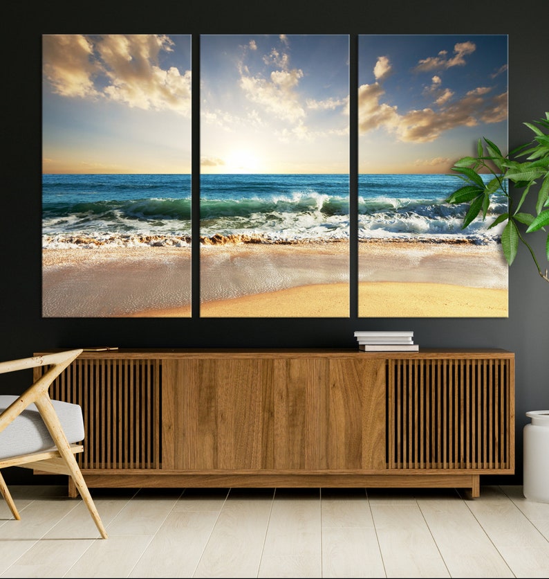Green Ocean Beach Coastal Canvas Prints Sea Sunset Landscape Nautical ...