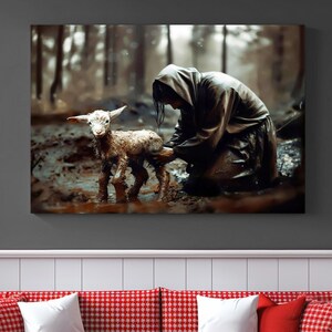 Jesus Found Lost Sheep Wall Art Parable of The Lost Sheep Canvas Christian Wall Art, Jesus Leaves The 99 Print, Bible Wall Art Religious Art