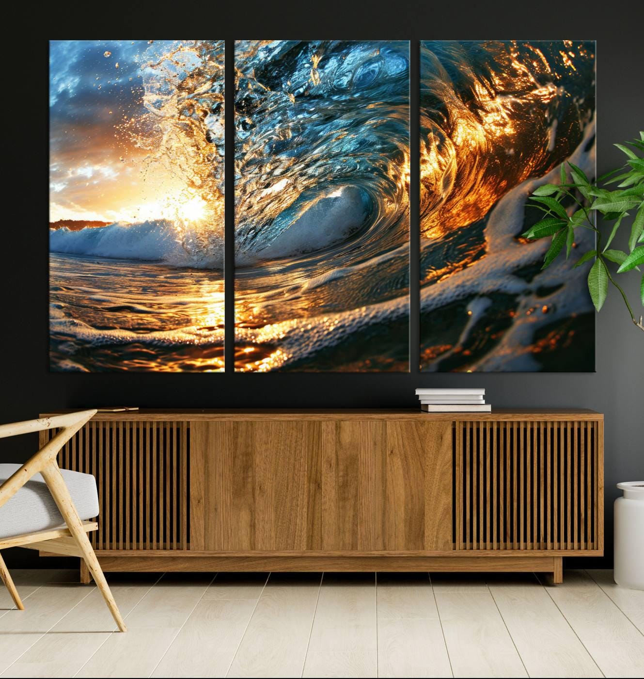 Ocean Wave Canvas Wall Art | Sunset Surf Photography Print | Beach Wall ...