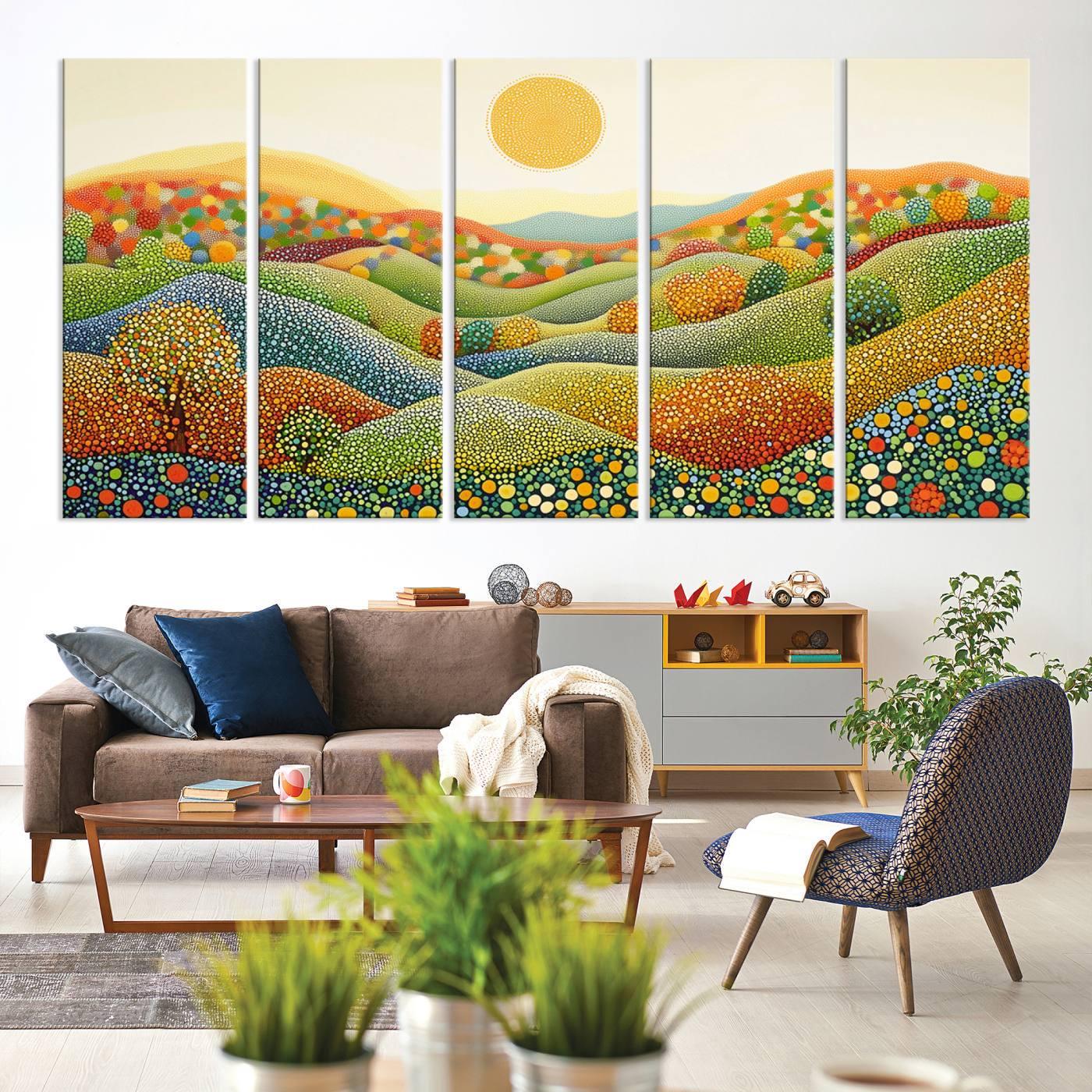キャンバス プリントアート 博多どんたく インテリア 額付き 絵画 草間彌生 点描ドットアート風景キャンバス、草間抽象点描自然と活気に