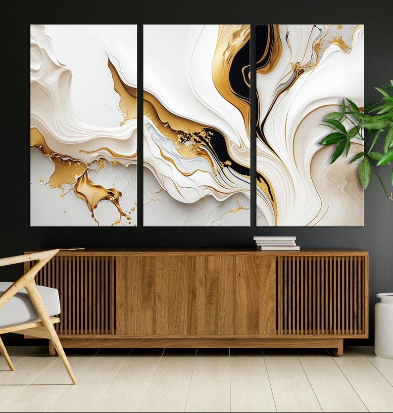 Black and Gold Abstract Canvas Print, Luxury Abstract Wall Art Print ...