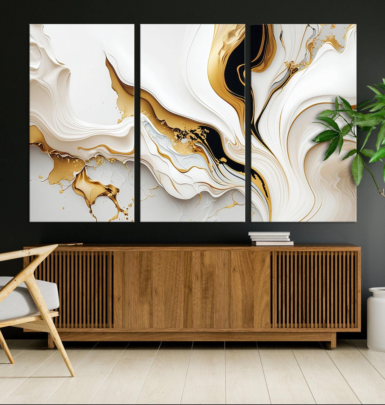 Black and Gold Abstract Canvas Print, Luxury Abstract Wall Art Print ...