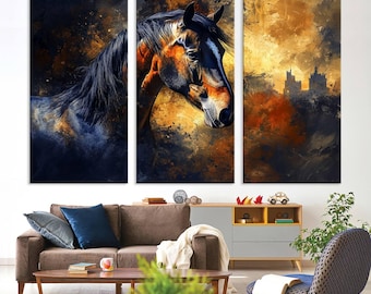 Wild Horse Canvas Print, Horse Wall Art, Horse Lover Gift, Farmhouse Wall Decor, Multi Panel Horse Print, Horse Home Decor, Black Horse Art
